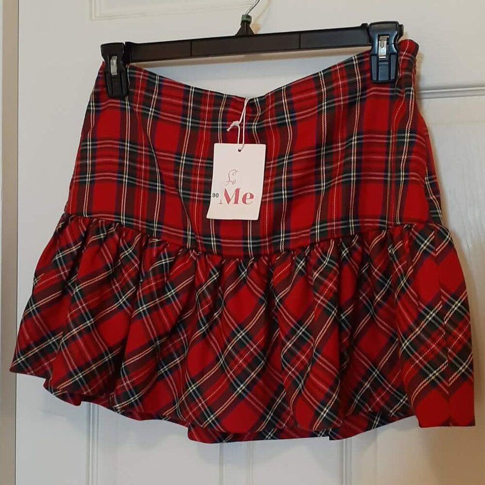 "SO ME" PLAID MINI BALLOON SKIRT WITH SIDE INVISIBLE ZIPPER AND SHORTS LINING - Picture 7 of 8